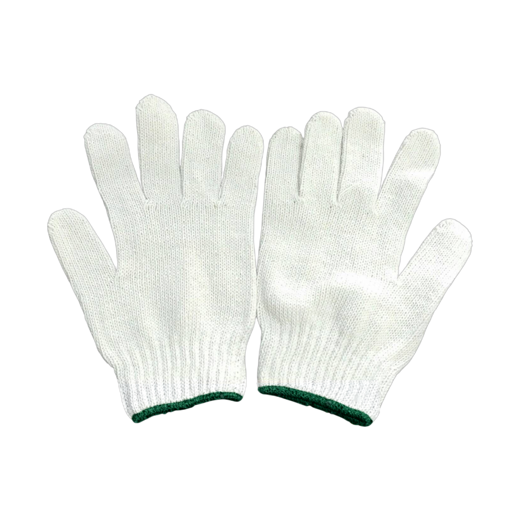 ถุงมือผ้า PROGUS ถุงมือผ้าทอ ถุงมือผ้าถัก สีขาวขอบเขียว