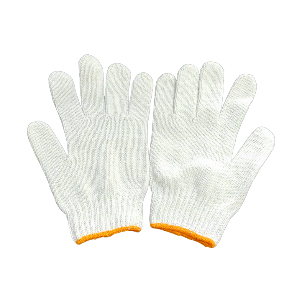 ถุงมือผ้า PROGUS ถุงมือผ้าทอ ถุงมือผ้าถัก สีขาวขอบเหลือง