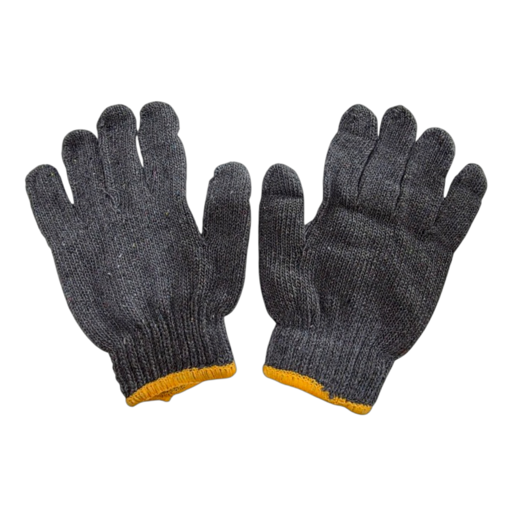 ถุงมือผ้า PROGUS ถุงมือผ้าทอ ถุงมือผ้าถัก สีเทาขอบเหลือง