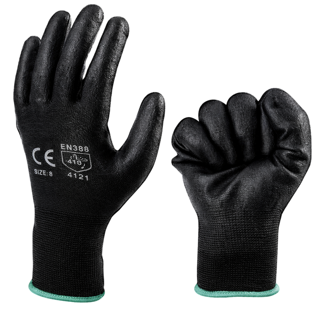 ถุงมือไนล่อนเคลือบ PU PROGUS ถุงมือถักเคลือบ PU กันลื่น สีดำ